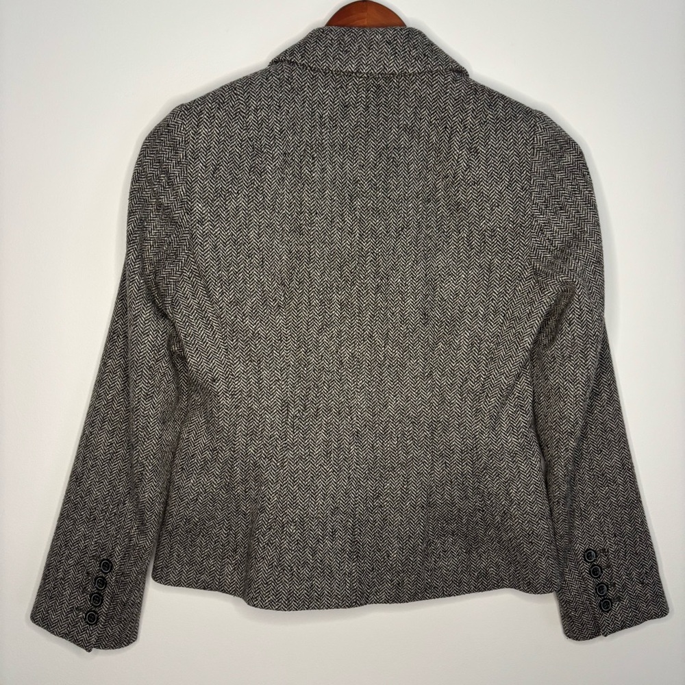 TALBOTS | Gray Tweed Wool Herringbone Double Breasted Blazer Jacket | Size 2P - Picture 2 of 6